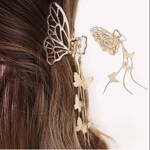 Gold Butterfly Hair Clip With Chain